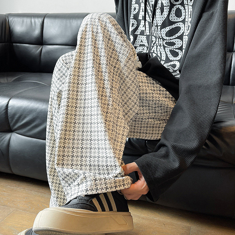 K180春季新款格子印花休闲裤男大码宽松直筒裤子特P38无差价，男装休闲裤，电商A115