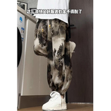 K900新中式风冰丝垂感扎染水墨画灯笼裤宽松束脚休闲裤男P50，男装休闲裤，电商A115