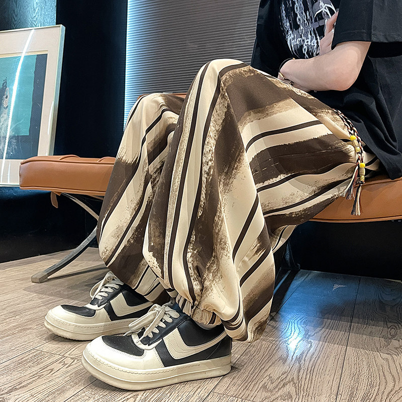 K66风条纹印花灯笼裤男潮大码宽松休闲裤冰丝垂感阔腿裤P50，商品下架区商品下架区，电商A115