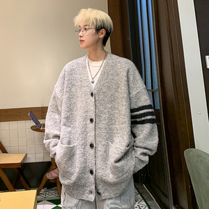 M805 针织开衫男外套男秋季韩版宽松慵懒风痞帅针织衫毛衣 P118图片