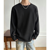 T0052026春季黑色肌理垂感条纹圆领长袖T恤男宽松套头打底衫P30，男装T恤，电商A115