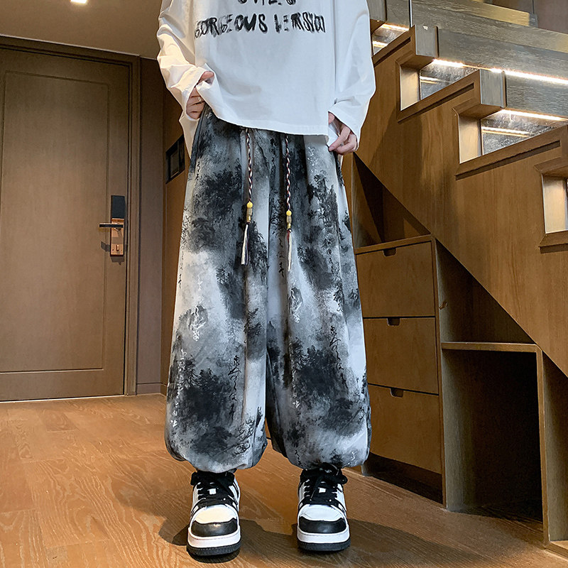 K900 新中式秋季扎染阔腿休闲裤男大码宽松薄款潮百搭灯笼裤 P50图片