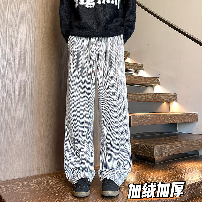 K1000人字纹细闪满天星加绒加厚休闲裤男直筒裤7特P30加绒P38,男装卫衣,电商A115