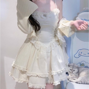 女装 新款 纯欲风气质千金感公主连衣裙开衫 秋冬季 裙女 时尚 甜美套装