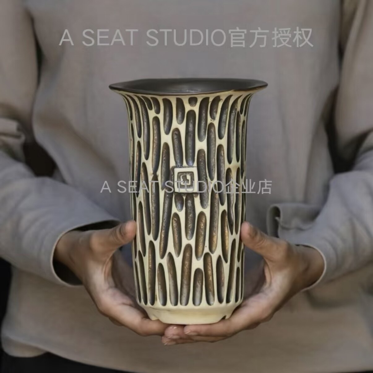 A SEAT STUDIO泰国进口敞口直筒花盆块根绿植手工花盆