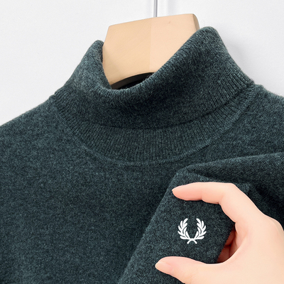 FP麦穗100%羊毛衫加厚高领毛衣男