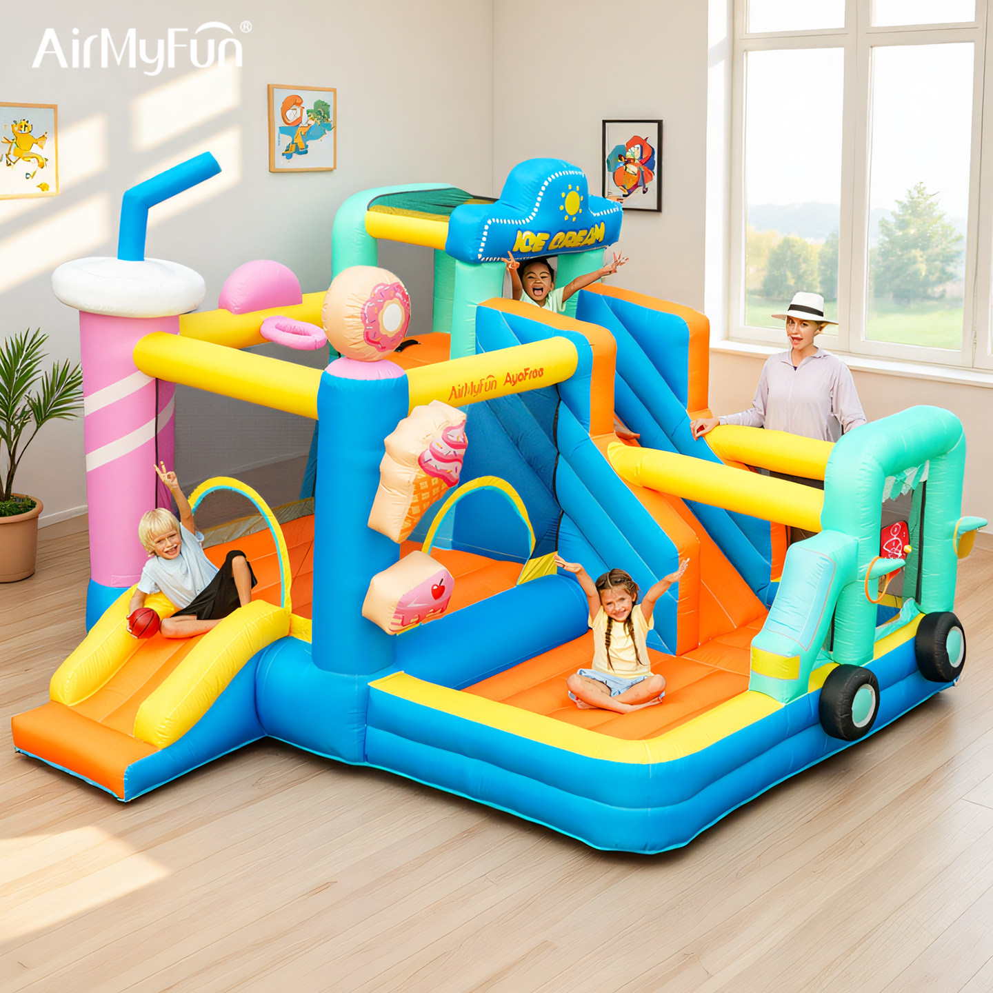 AirMyFun甜品巴士儿童充气城堡室内小型蹦蹦床户外大型淘气堡家用