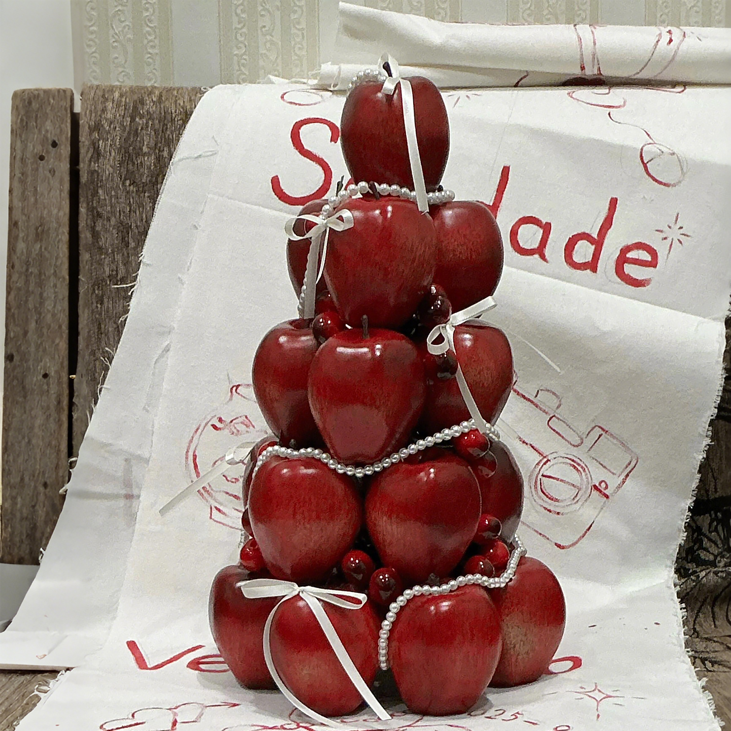 苹果塔婚礼布置装饰摆件手工diy喜庆桌面高级感订婚宴拍照道具