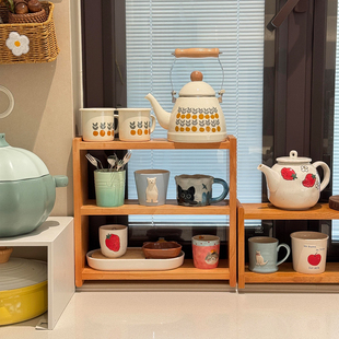 实木厨房多功能置物架台面收纳杯架2025新款多层式咖啡角置物架