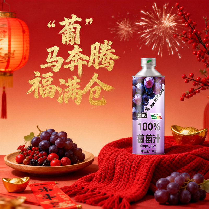 真植100%果汁1kg*6瓶铁罐装纯果汁葡萄汁果味饮料整箱批发