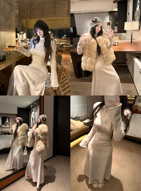 秋澄LeeAutumn 欧若lady 慵懒松弛半高领长袖针织秋冬显瘦连衣裙