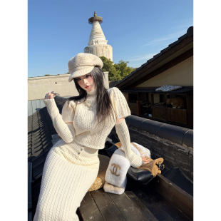 韩系高领毛衣可拆卸袖 溯雪纪事 套半身包臀长裙 10.31新品 秋澄