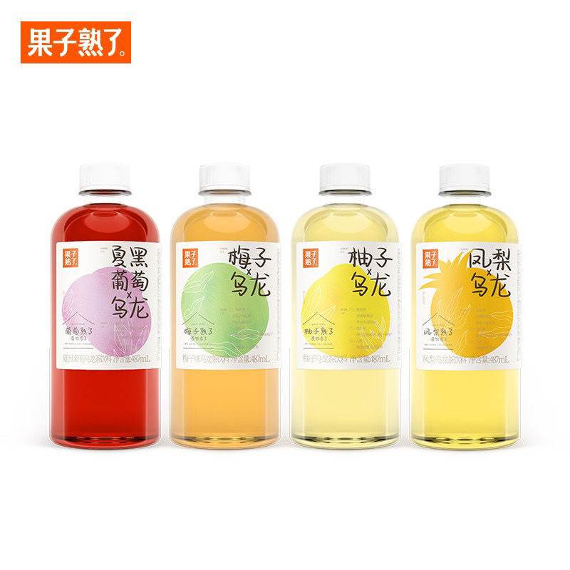 果子熟了新品乌龙茶梅子乌龙柚子乌龙夏黑葡萄果汁茶487ml*5瓶