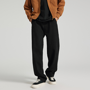 男潮牌坠感叠堆简约休闲长裤 众尼美式 高街vibe黑色直筒宽松牛仔裤