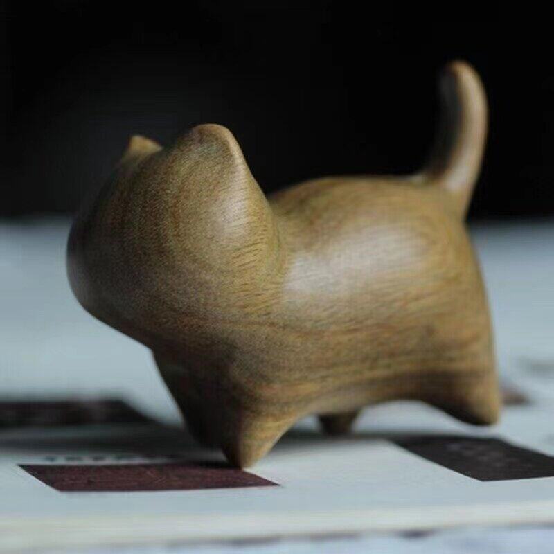 绿檀小猫摆件可爱动物创