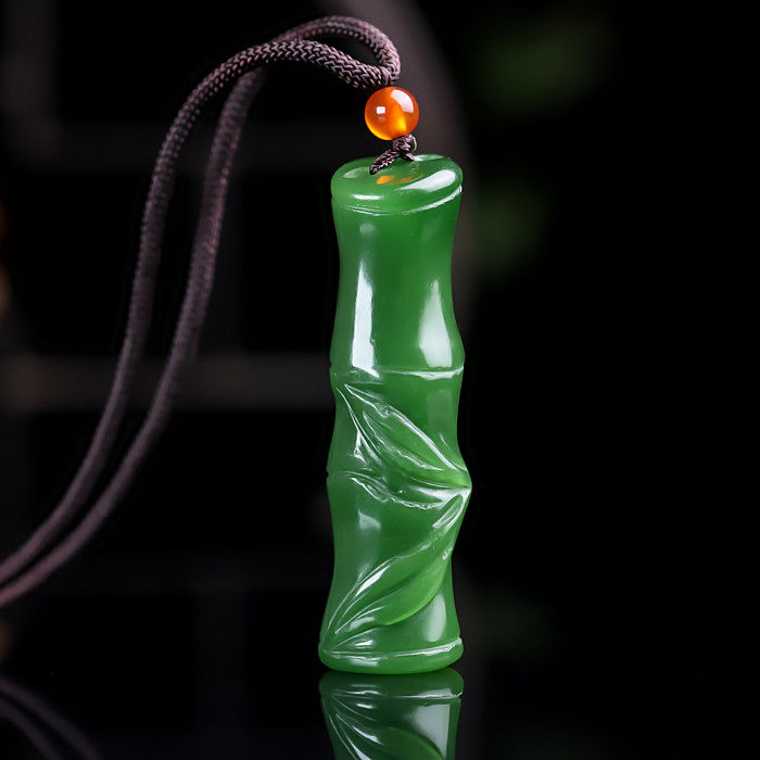 天然和田玉碧玉竹节吊坠