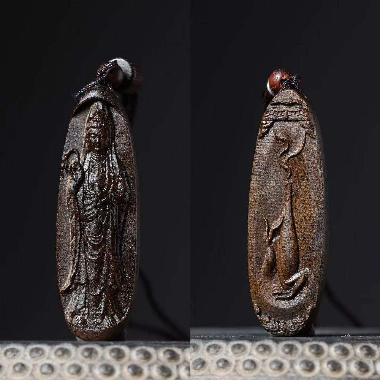 越南沉香木双面雕观音吊