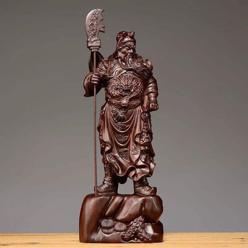 黑檀木雕关公佛像摆件实木雕刻大号武财神像家居客厅装饰开业送礼