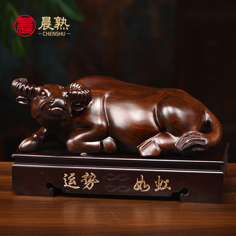 黑檀木雕牛摆件红木卧牛