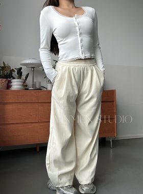 VINMEN STUDIO灯芯绒弯刀裤 休闲保暖两色口袋阔腿长裤241104