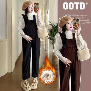 孕妇背带裤小个子秋冬装2023新款时尚外穿长裤加绒加厚孕期连体裤