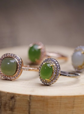 天然和田玉晴水戒指晴水方糖925银拖活口可调节大小送礼直播供货