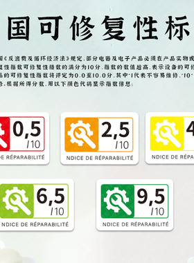 GPSR 欧代电子电器维修指数数值不干胶贴纸 法国可修复性指数标签