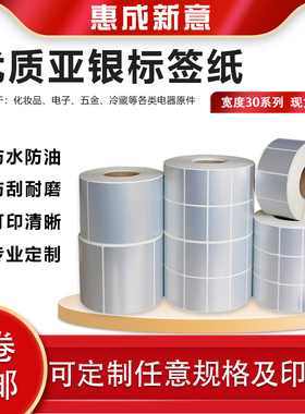 亚银不干胶标签30X6X8X10X15X20x25X3032x19 35x10x25 哑银空白PET条码打印机定做银色防撕防油哑银