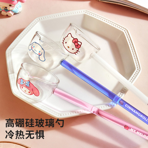 三丽鸥玻璃汤勺长柄家用调羹