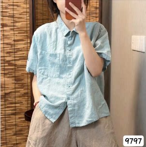 夏季通勤亚麻短袖显瘦女衬衫