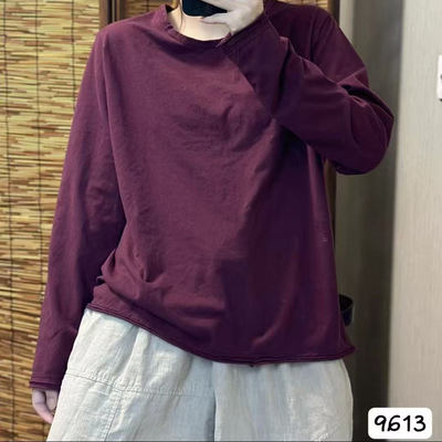 圆领卷边时尚显瘦打底上衣女