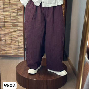 女士宽松显瘦里衬日常百搭直筒裤 高品质纯亚麻休闲裤 新款 9602秋季