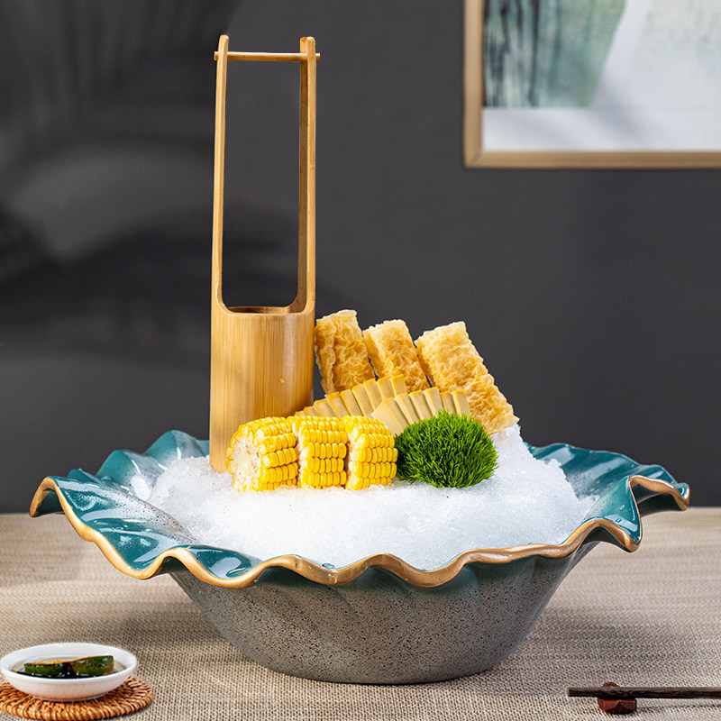 高端三文鱼刺身盘冰盘干冰创意餐具鱼生刺生专用海鲜姿造拼盘盘子