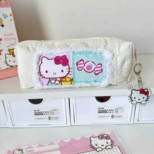 KT猫美乐蒂笔袋ins学生甜美可爱毛绒花边少女心大容量收纳文具袋