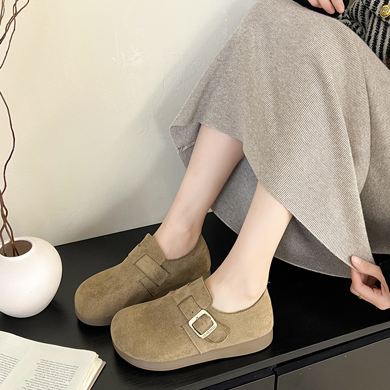 复古勃肯单鞋女春秋新款厚底一字简约素面百搭时尚软底懒人乐福鞋