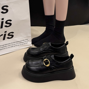 配制服 英伦风小皮鞋 女2025秋季 新款 松糕厚底圆头百搭一字扣乐福鞋
