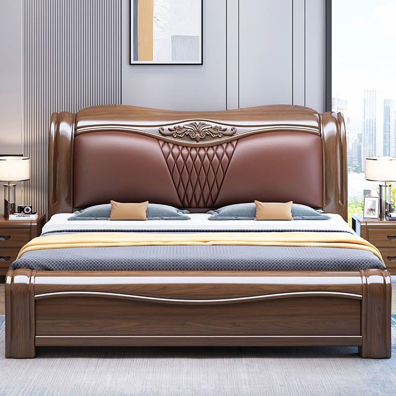 高档胡桃木全实木大床2米简约中式真皮1.5米主卧储物床1.8m双人床