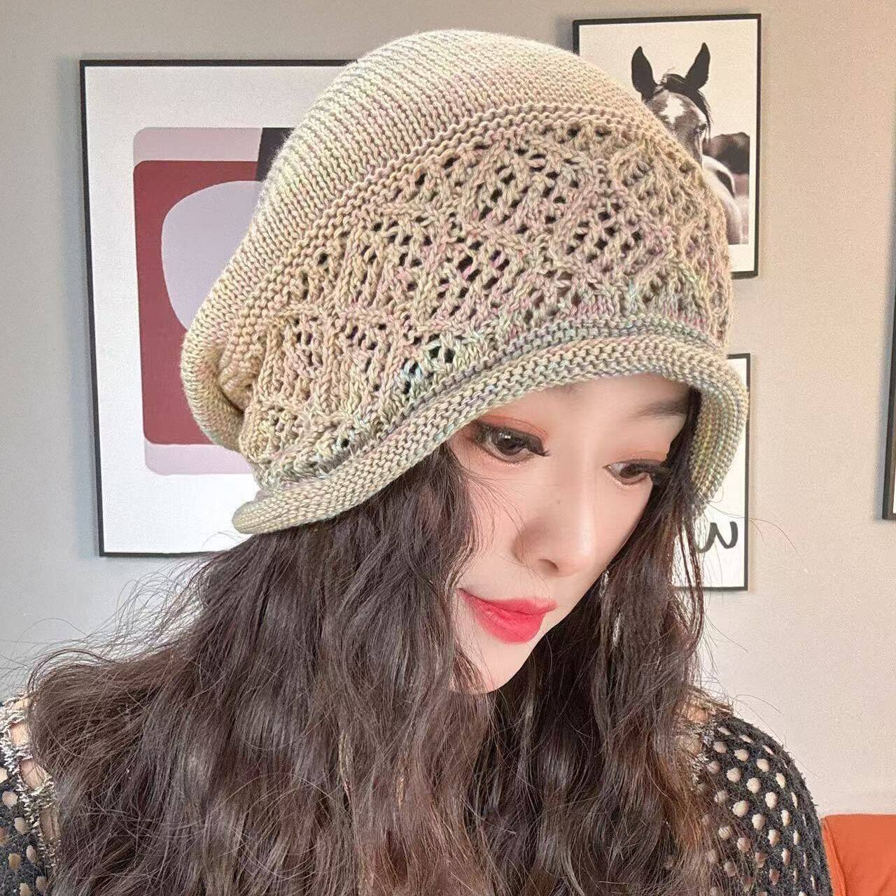 YG遮白发镂空手工针织包头帽子女春夏秋百搭显脸小薄款透气套头帽