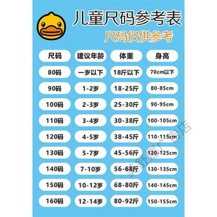 儿童尺码表参考海报展板宝宝尺码参考表宝宝穿衣尺码参考挂图