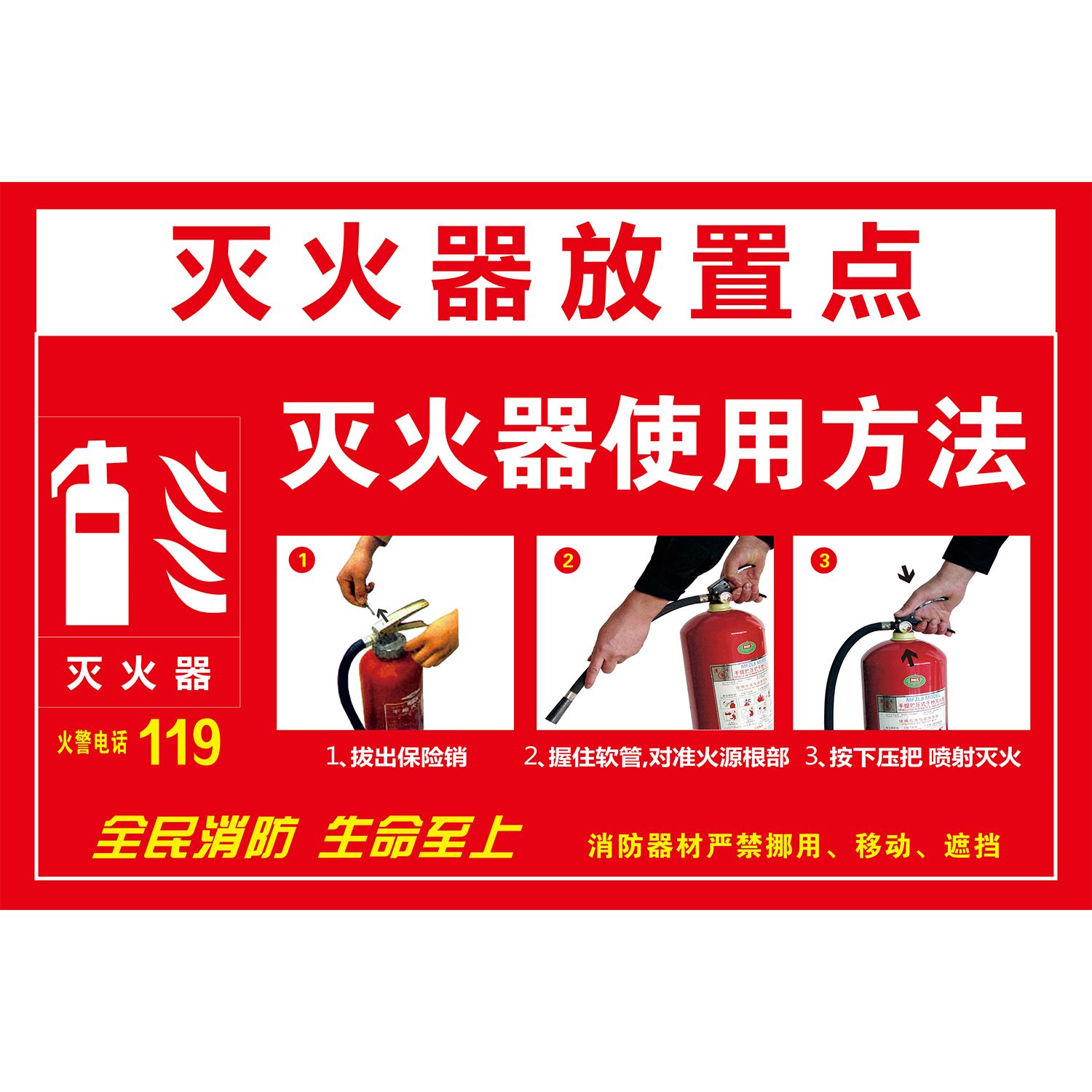 灭火器放置点消火栓消防栓手推灭火器使用方法标识标牌指示贴纸