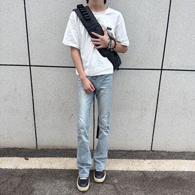 ZLAYCO纪璇冰蓝牛自然立体手工猫须修身男女微喇牛仔裤显瘦显腿长