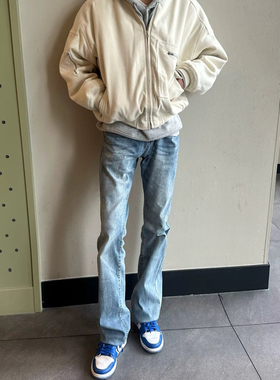 ZLAYCO美式浅蓝纪璇高弹力微喇牛仔裤垂坠感cleanfit长裤子男