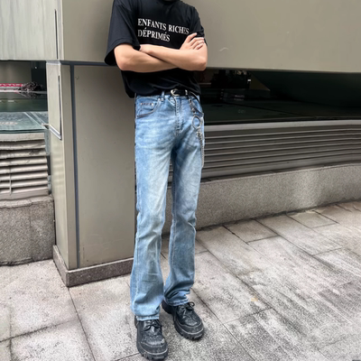 ZLAYCO浅蓝弹力微喇修身牛仔裤