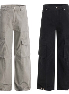 ZLAYCO美式复古vibe多口袋黑色工装裤男设计感宽松直筒休闲裤子