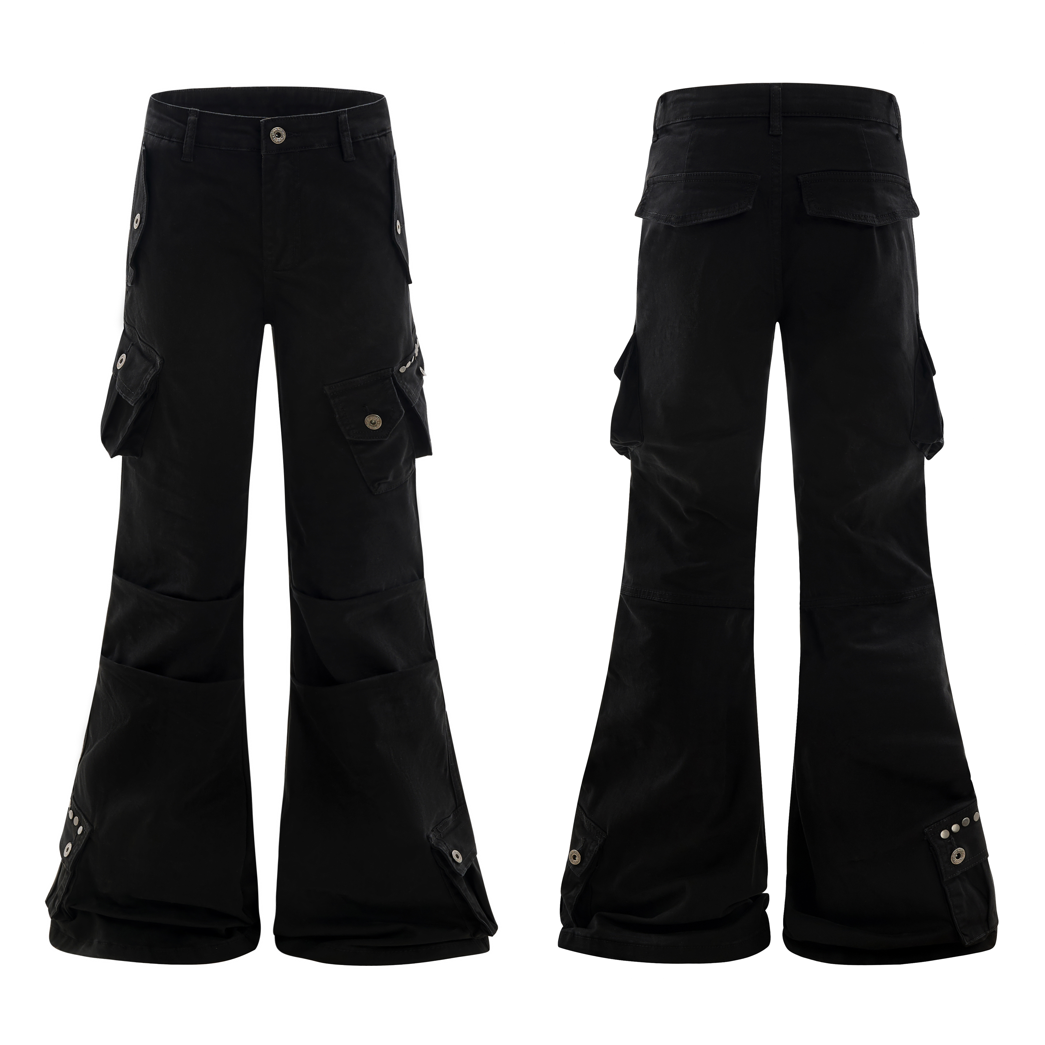 ZLAYCO黑色微喇工装牛仔裤