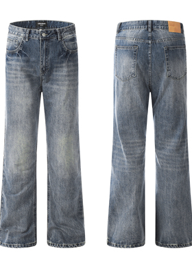 ZLAYCO美式高街vibe直筒微喇复古牛仔裤男水洗做旧显瘦cleanfit