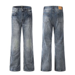 ZLAYCO美式高街vibe直筒微喇复古牛仔裤男水洗做旧显瘦cleanfit