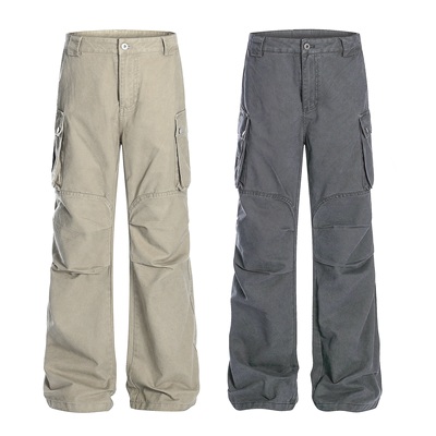 ZLAYCO纯色美式复古多口袋直筒