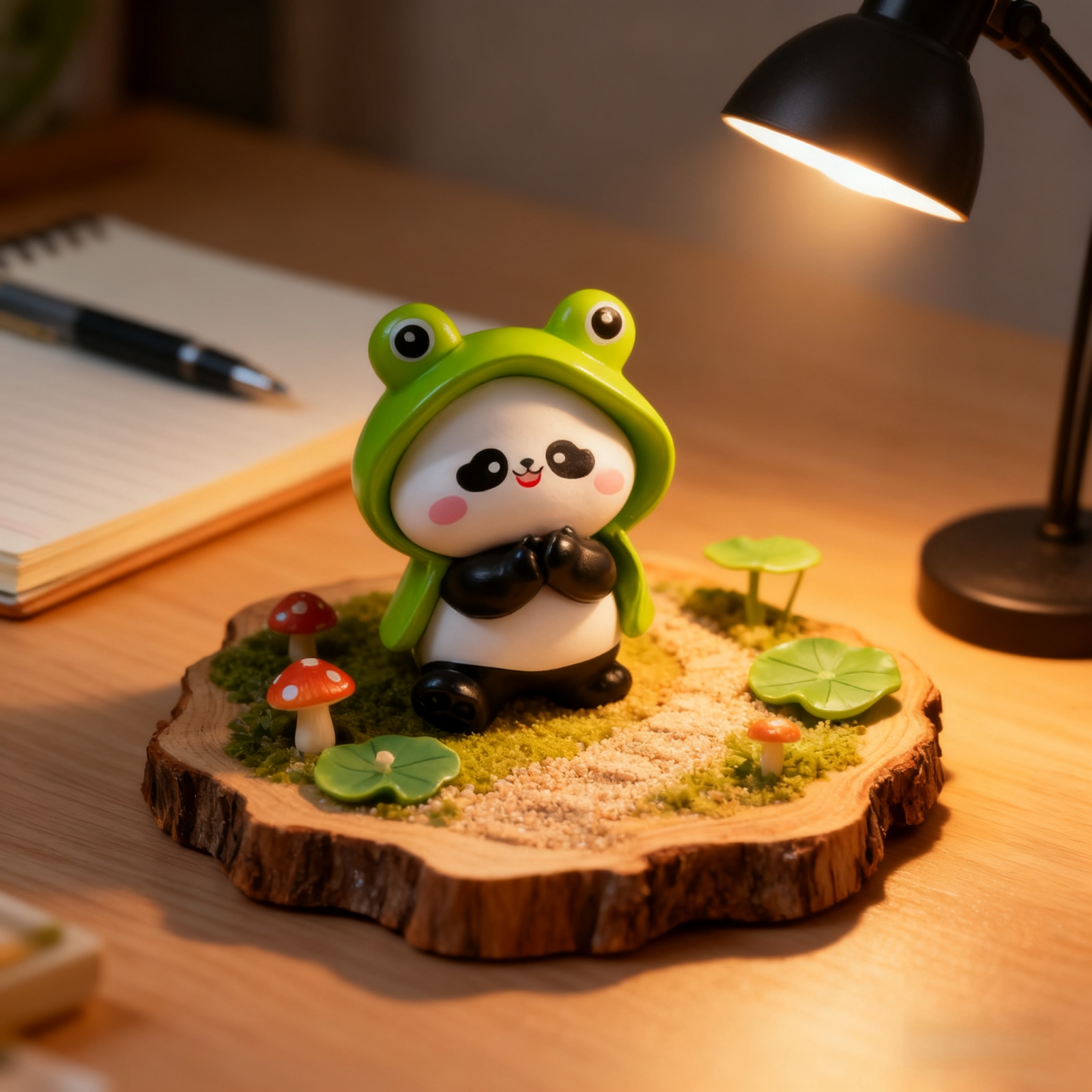 工位摆件可爱萌青蛙雨衣熊猫diy装饰品盲袋配件玄关车载电脑迷你