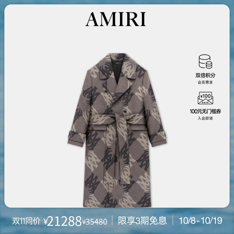 AMIRI长款撞色LOGO印花大衣